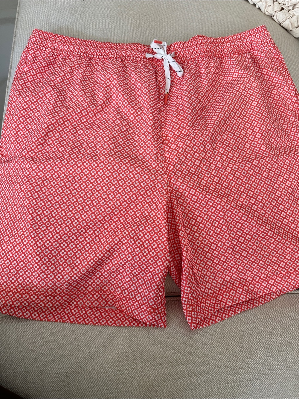 Men's Red Geo-Print Athletic Swim Shorts with Drawstring